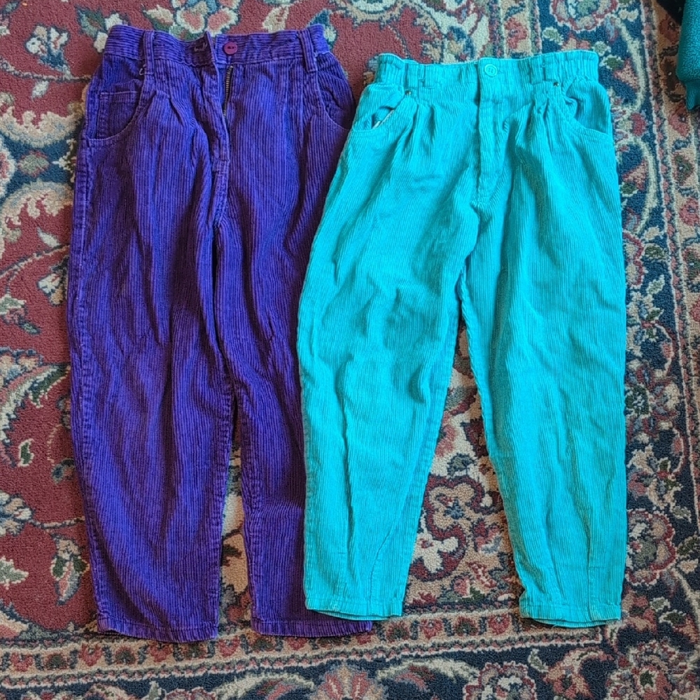 Kids Corduroy Pants Set - Purple and Teal